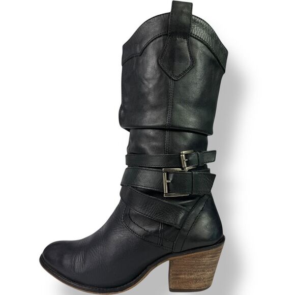 Aldo Vintage Western Go Go Boots High Heeled Black Leather Moto Biker 7.5 - 8 - Picture 6 of 11